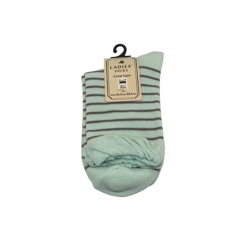 Ladies Socks Crew Type Stripes Mint